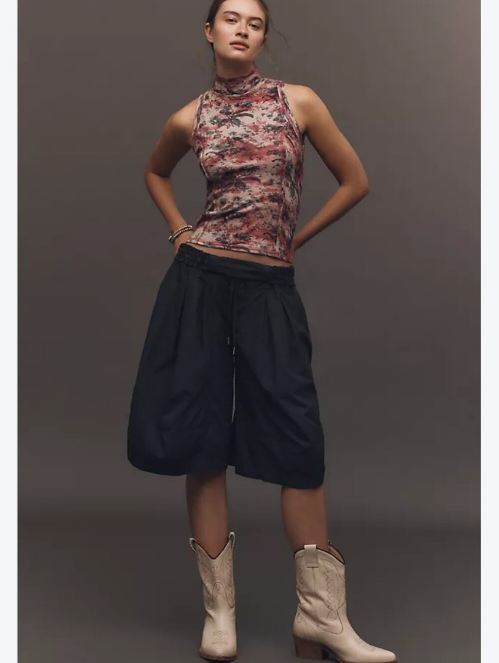 Anthropologie Ruched Poplin Culottes in Gray Size XS